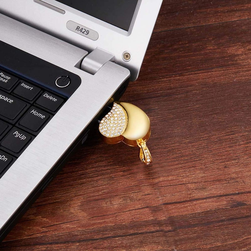 GARRULAX USB Flash Drive, Diamond Heart 8GB / 16GB / 32GB USB2.0 Waterproof USB Memory Stick Date Storage Pendrive Thumb Drives (16GB, Gold Heart) - Image 4